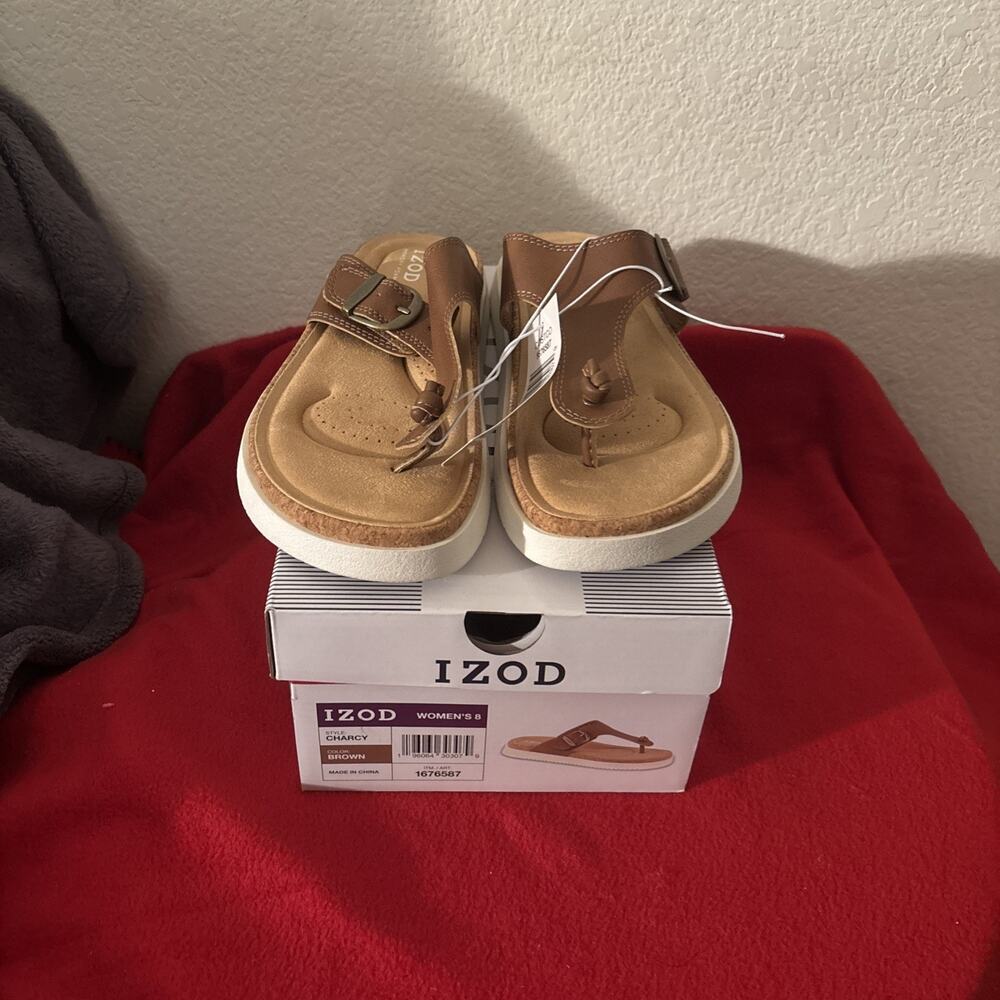 IZOD Women's Charcy Memory Foam Adjustable Strap Sandal Brown NWT size 8